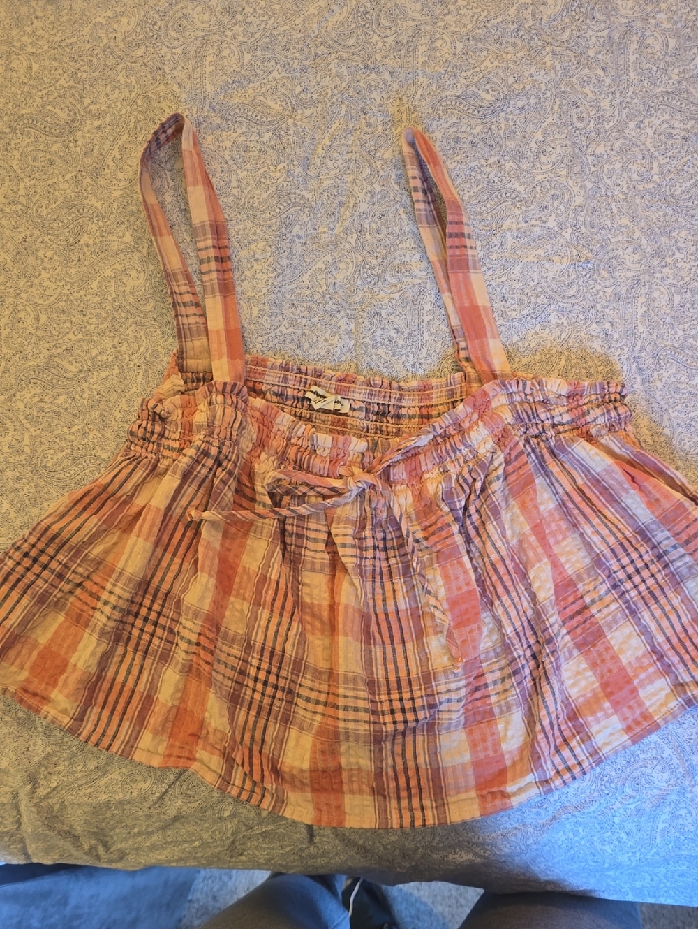 American EAGLE SIZE L- Lightweight Plaid Crop Top in Peachy Pink and Lavender